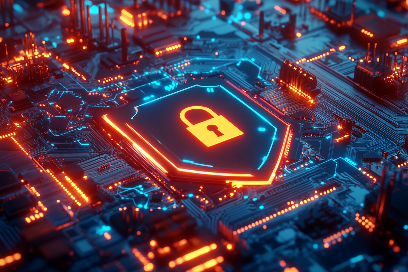 Visualization of cybersecurity concept with futuristic glowing shield.