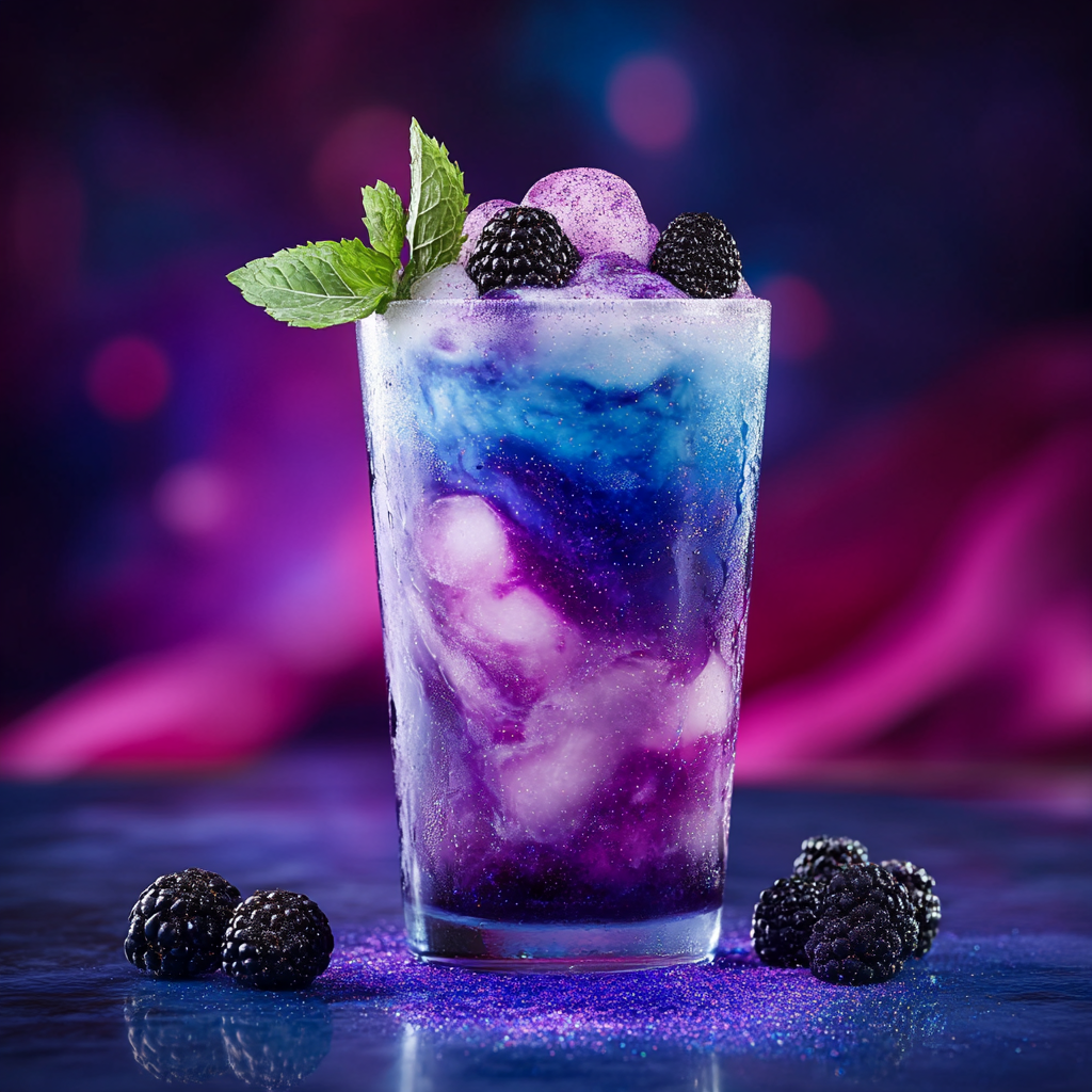 Vivid and creamy cocktail with berry and cream.