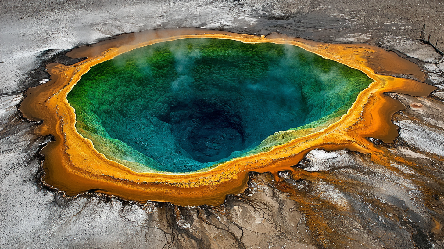 Vivid blue and colorful bands make Grand Prismatic otherworldly.