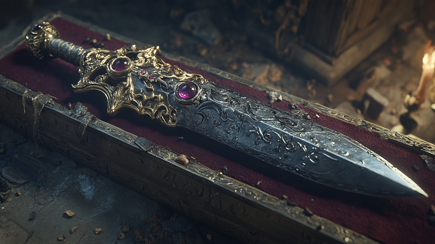 Vivid fantasy loot, 4k ultra detailed cinematic weapon.