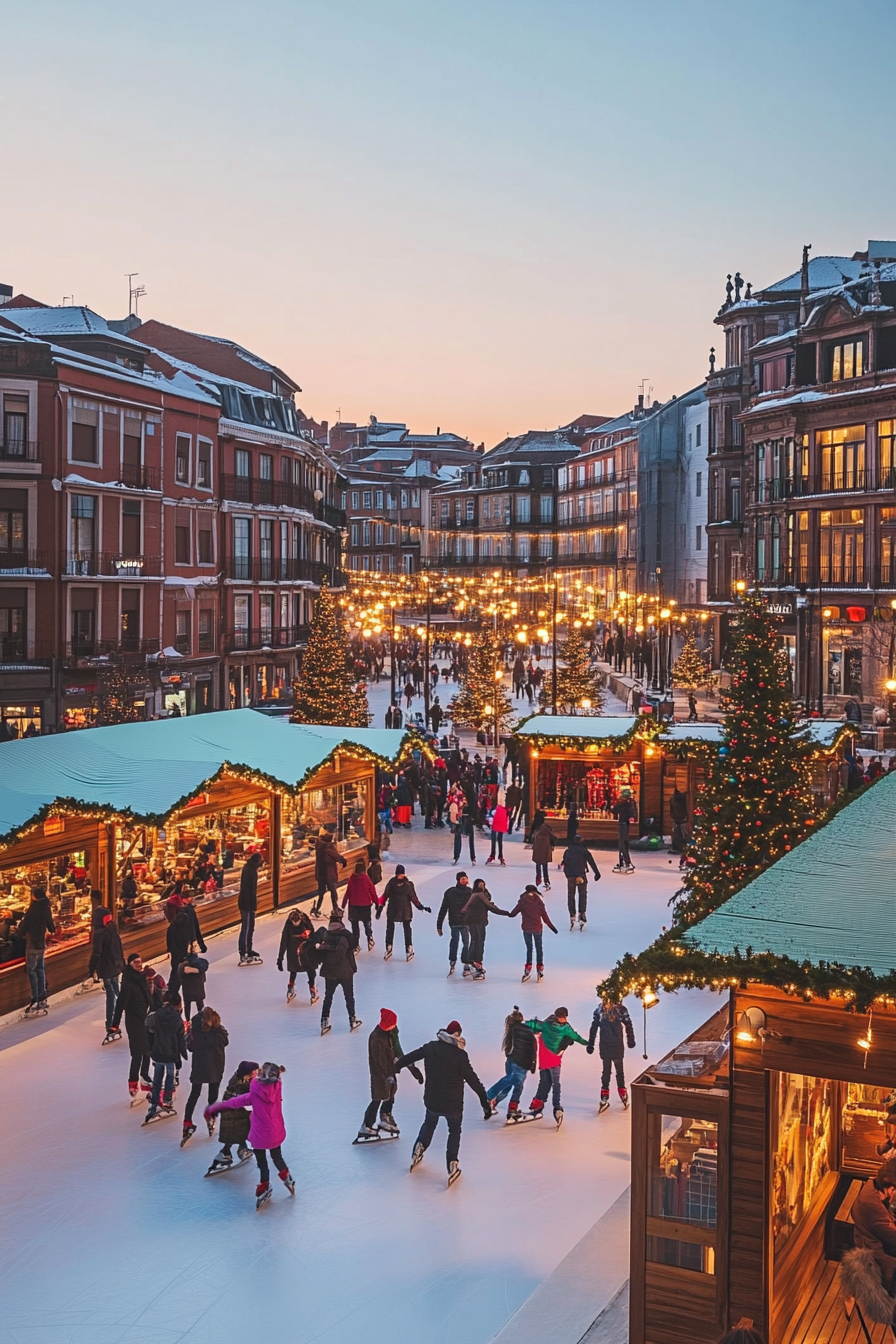 Vivid winter scene at Maria Pita Square, Coruña, Spain.