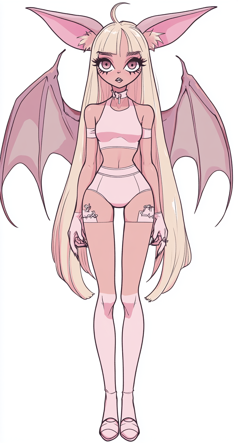 Vivziepop Style Pink Bat-Girl Character Illustration