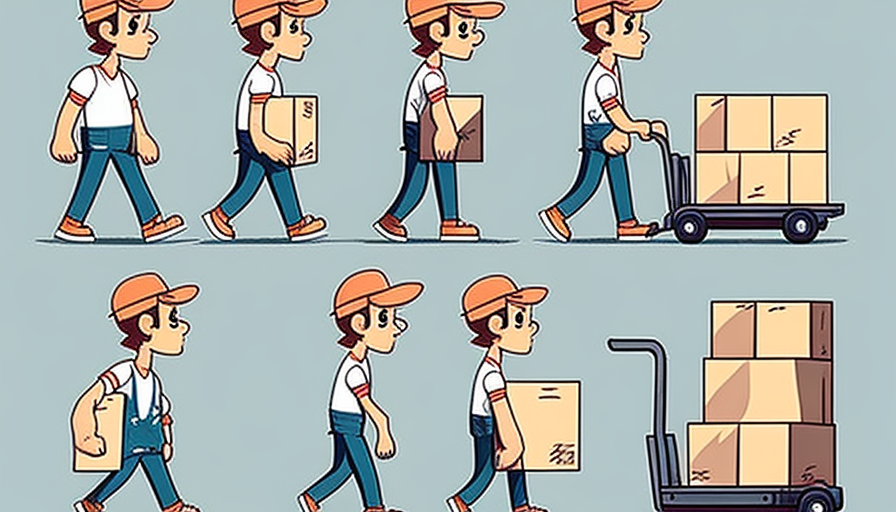 Warehouse worker illustration in cute cartoon style, six panels.