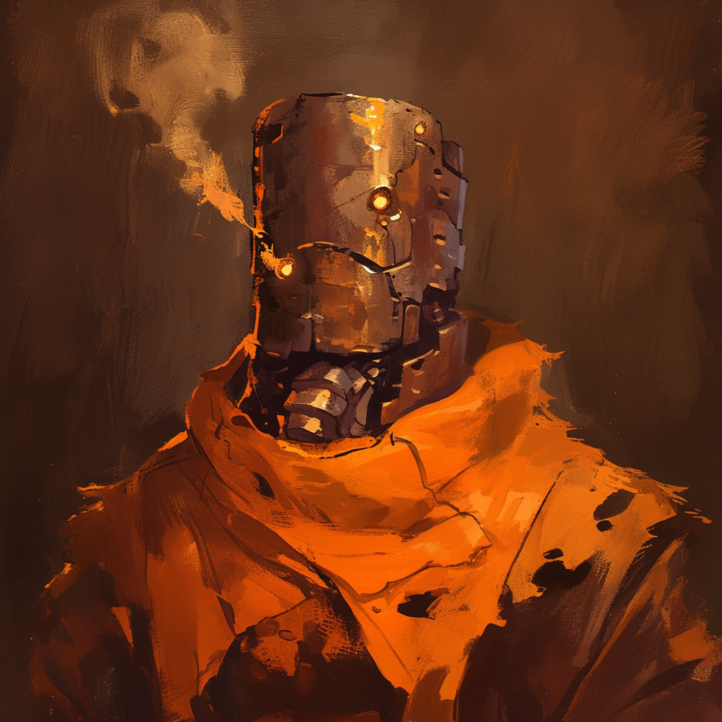 Warforged Droid Portrait in Anime Style Oil Painting