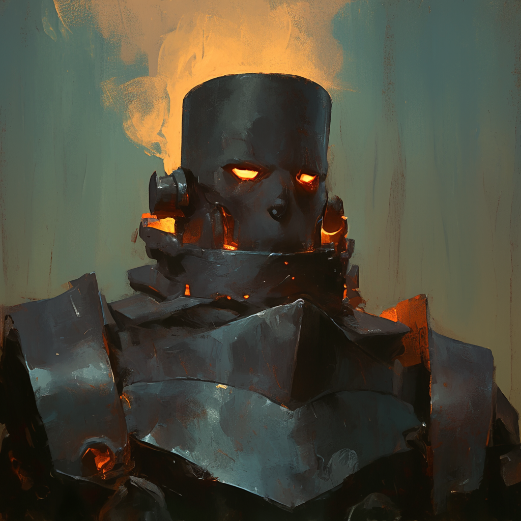 Warforged Droid Portrait with Glowing Orange Eyes