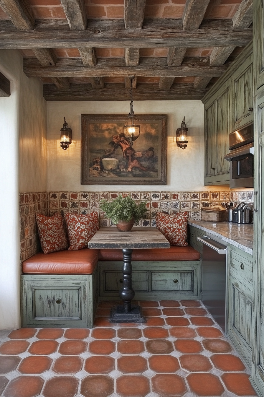 Warm Terra Cotta Kitchen with Olive Green Cabinetry