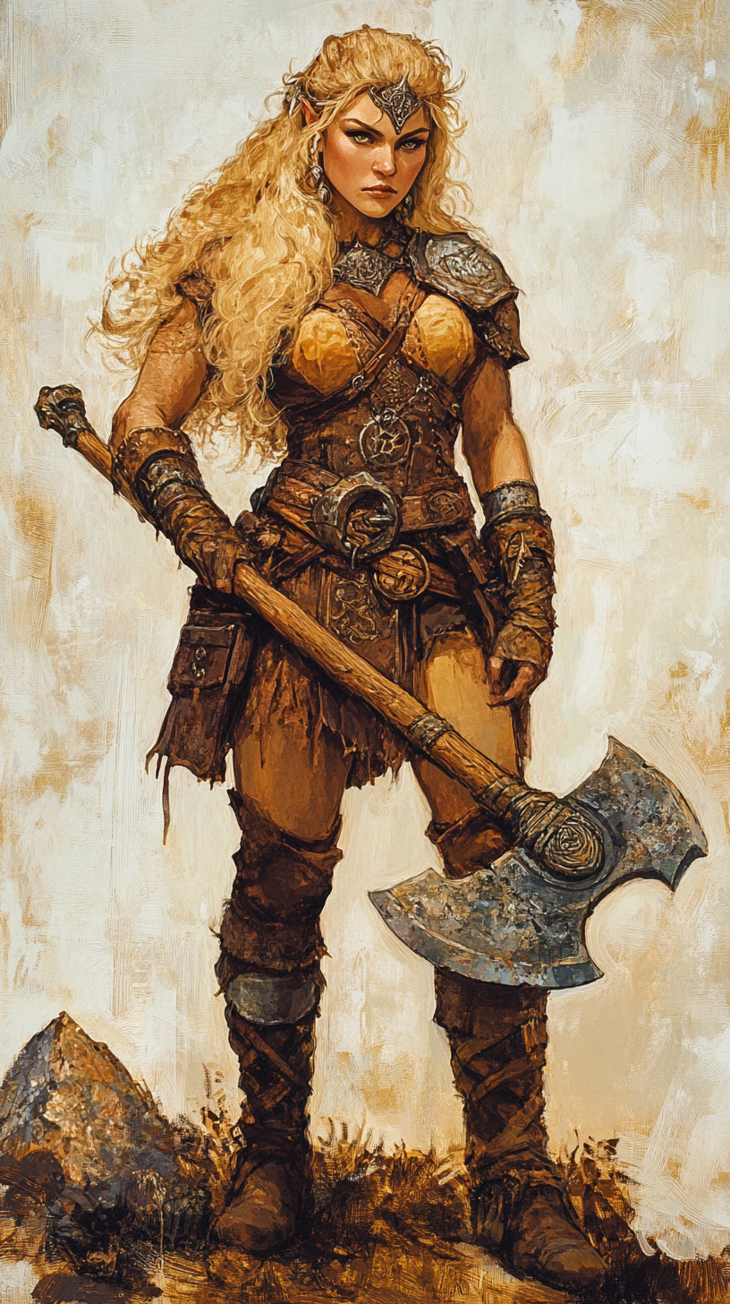 Warrior dwarf woman with giant axe trading card