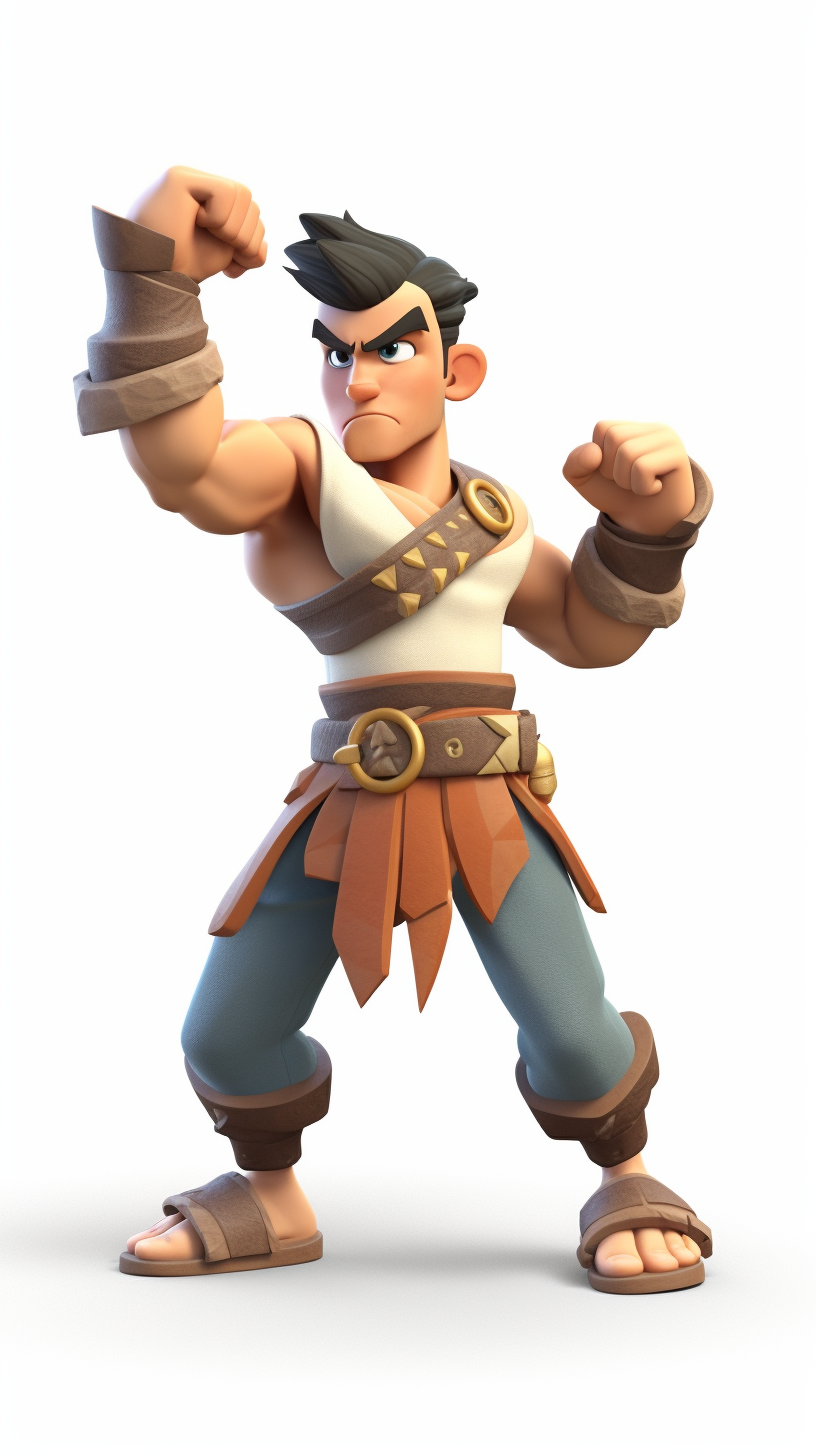 Warrior game character, arms out, no weapons, detailed design.