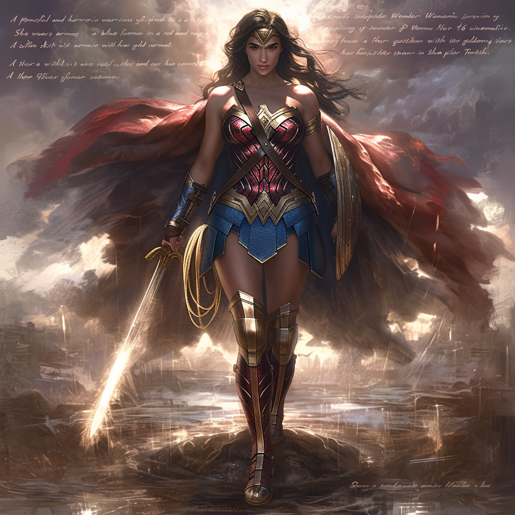 Warrior in Wonder Woman armor ready for battle.