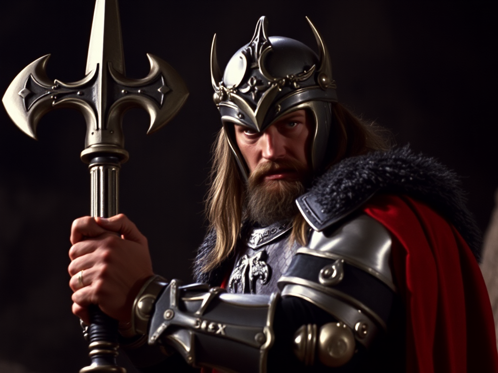 Warrior with a war hammer, Excalibur DVD screengrab.