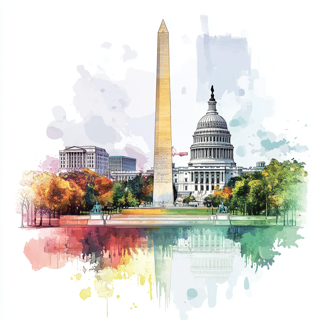 Washington Monument and Capitol Building in Vector Style