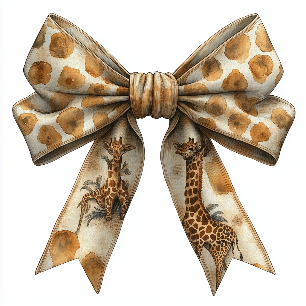 Watercolor Giraffe Print Bow Design on White Background