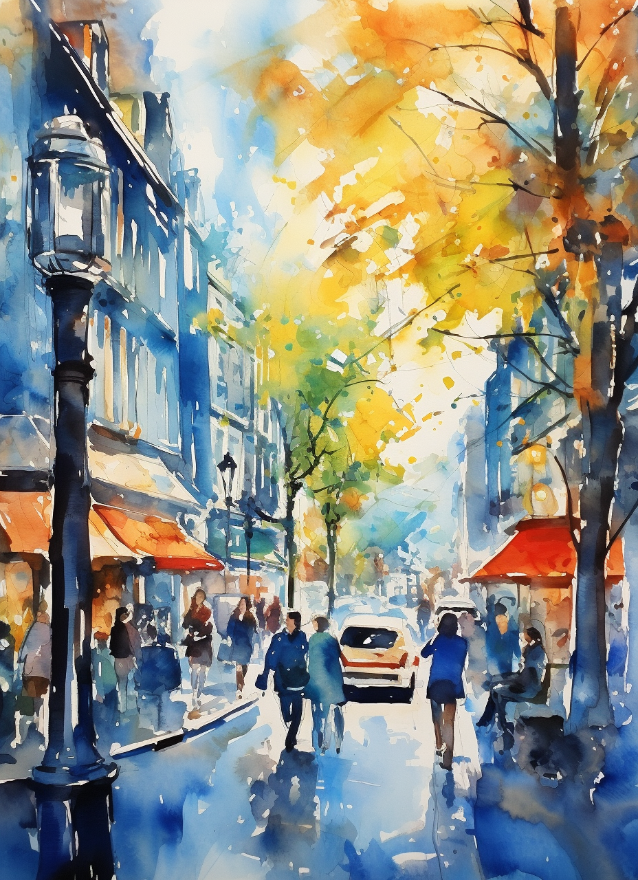 Sketch of people on colorful street