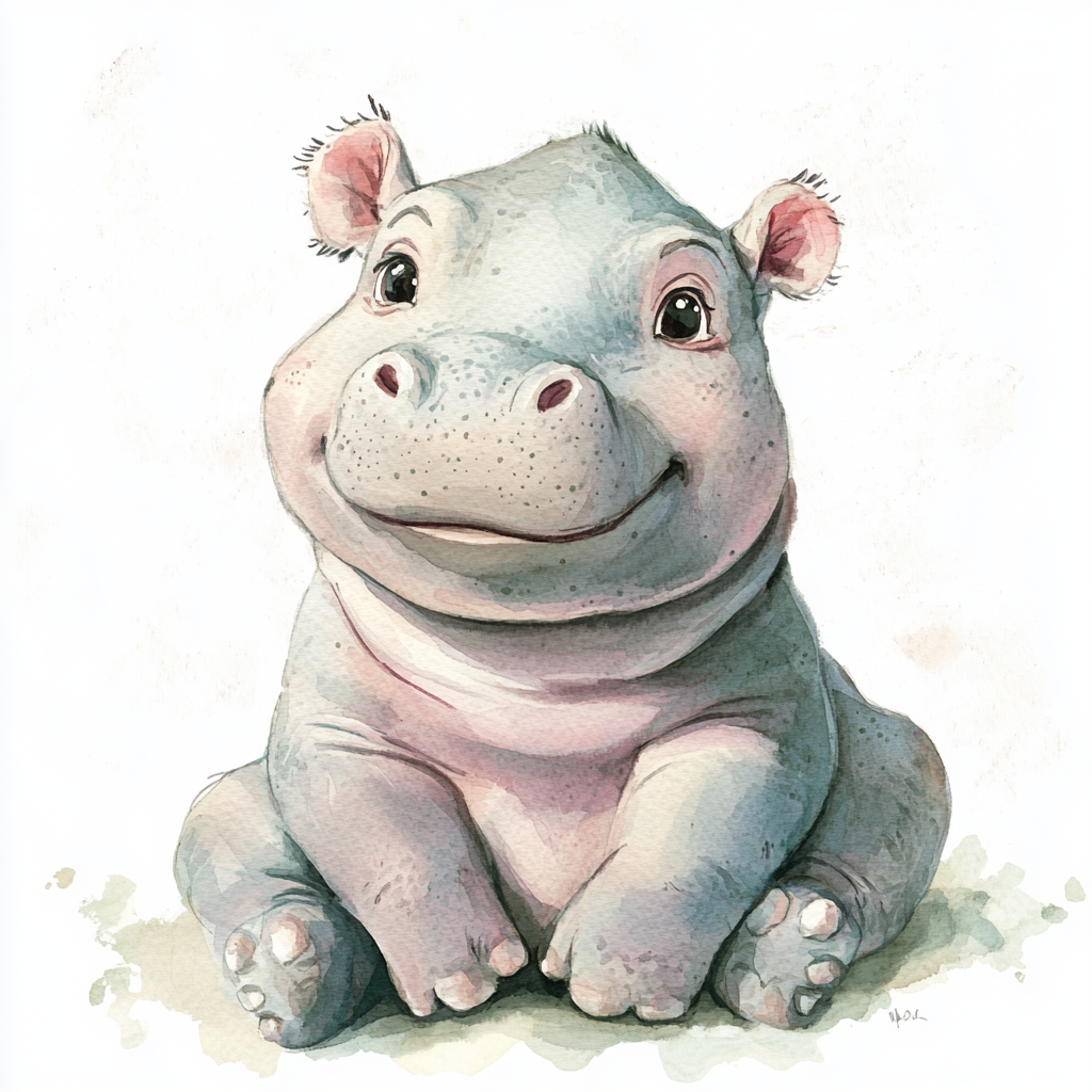 Watercolor hand painted pastel cute safari hippopotamus.