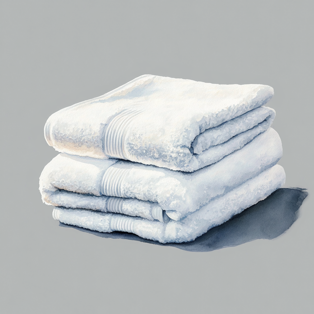 Watercolor of folded towels in soft colors luxury aesthetic