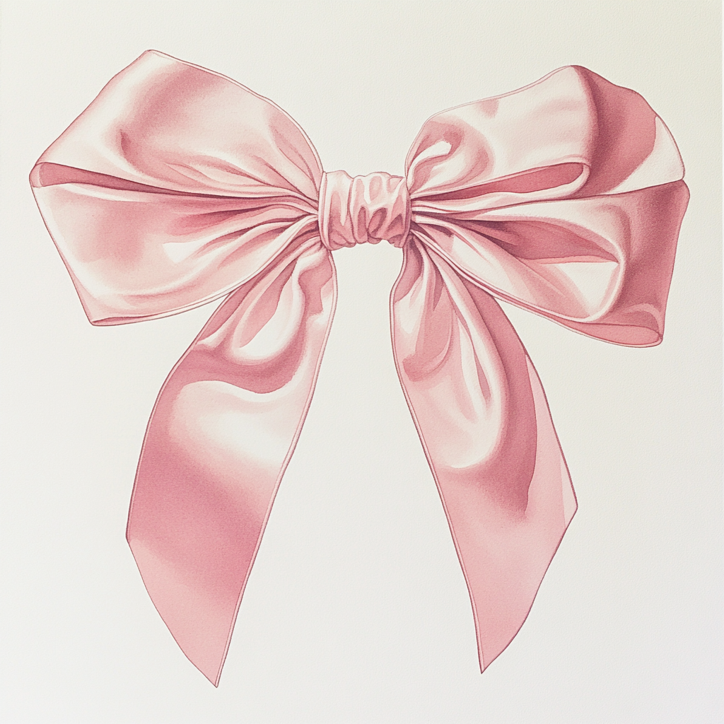 Watercolor painting of a pink bow with loops.