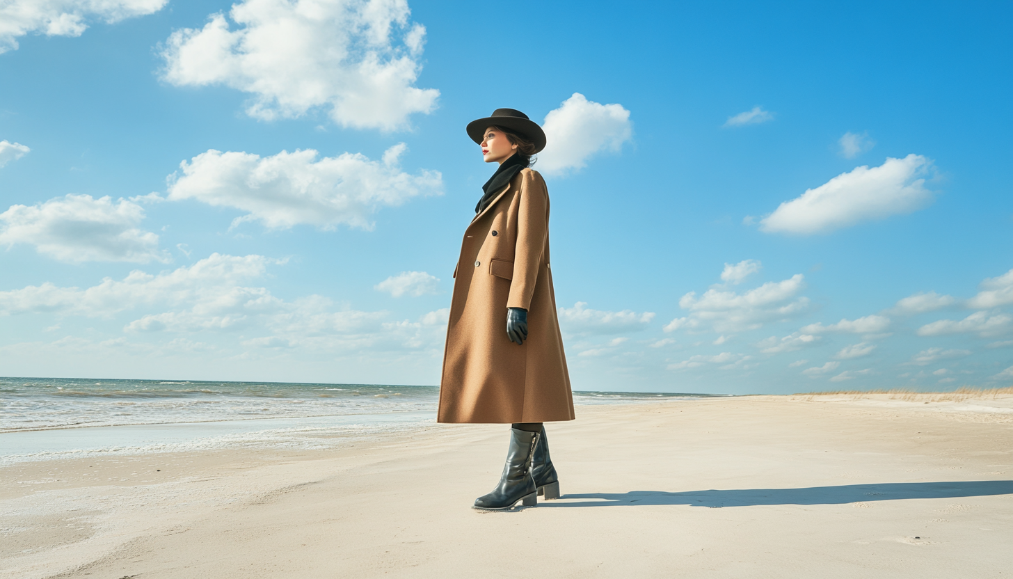 Well dressed lawyer in coat on beach