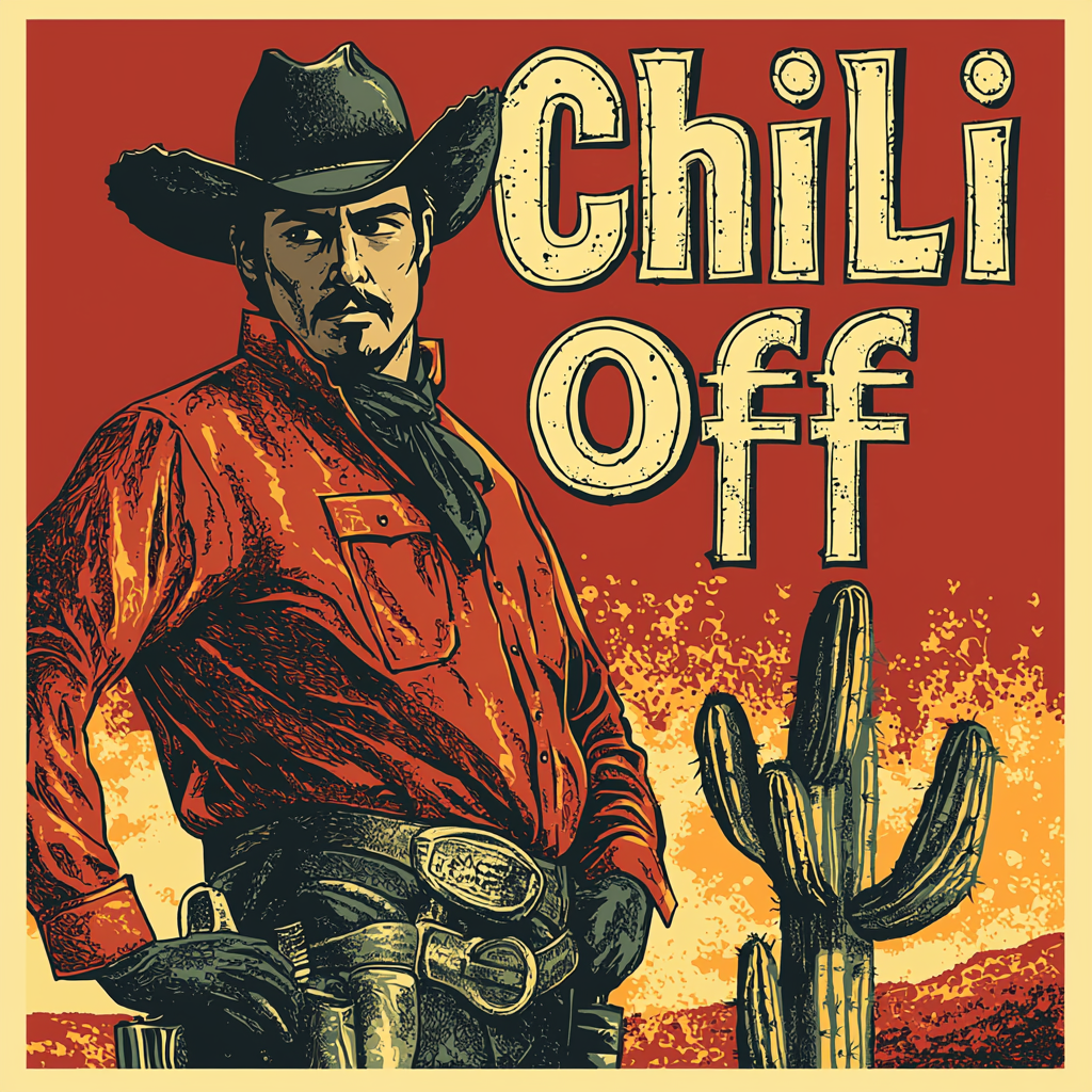 Western Cowboy Chili Cook Off Poster Southwest Cactus