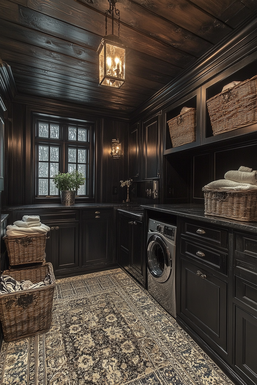 Western Gothic laundry room with leather and lace details