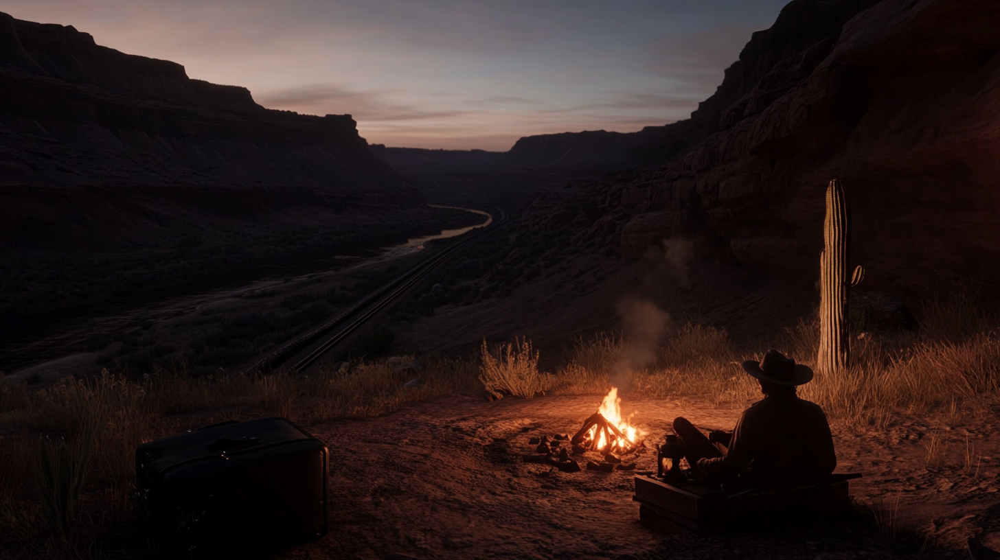 Western inspired photograph with tension set in desert at dawn.