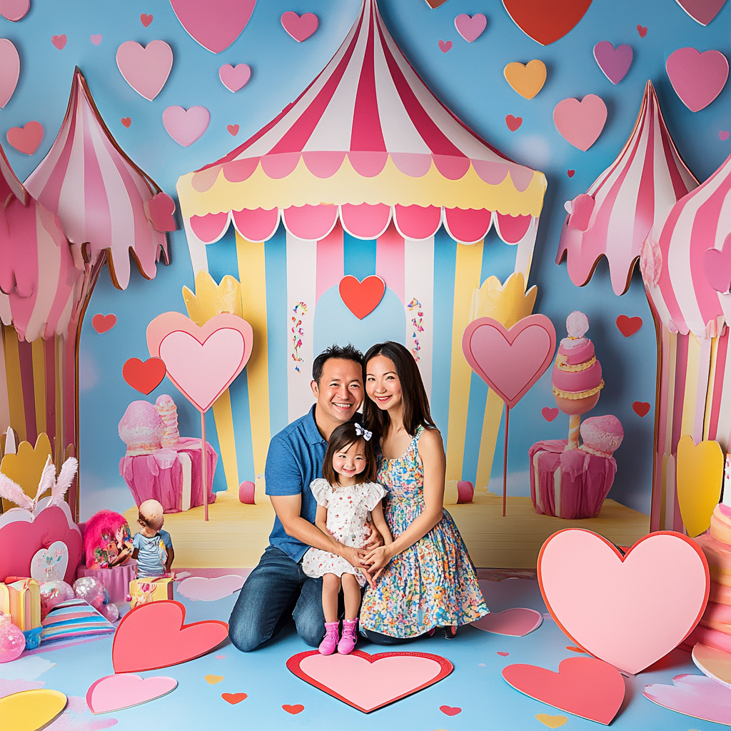 Whimsical Circus Family Photo with Children's Event Vibe