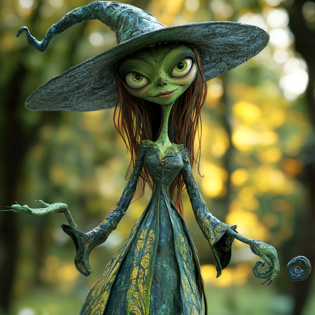 Whimsical Disney Witch in Enchanting Forest Setting Luminous