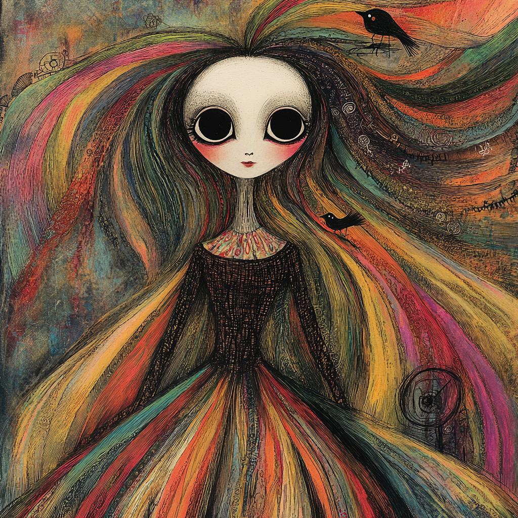 Whimsical Doll in Dreamlike Rainbow World