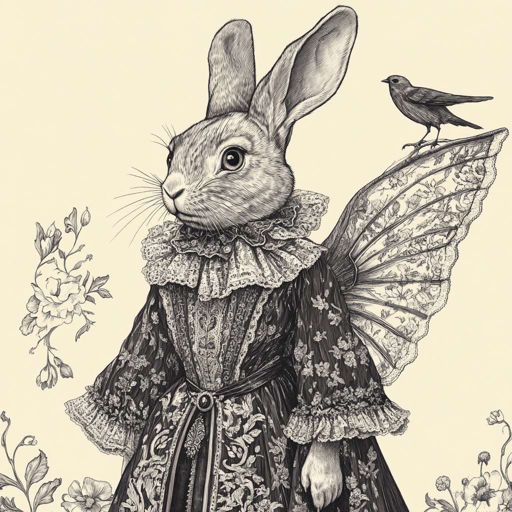 Whimsical Rabbit in Victorian Garb with Fantastical Wings