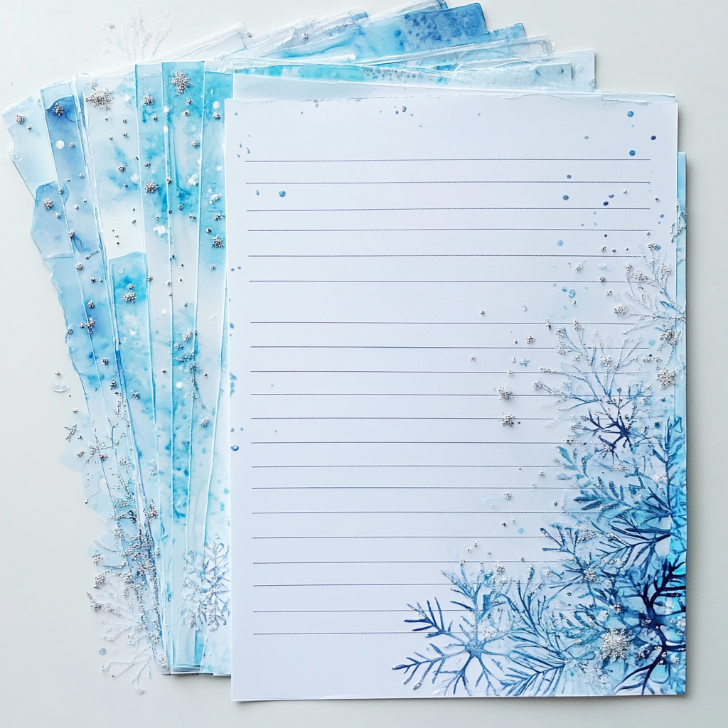 Whimsical Snowflake Border on Lined Stationery Sheets