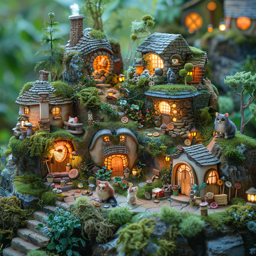 Whimsical Studio Ghibli-inspired tiny village in human home.