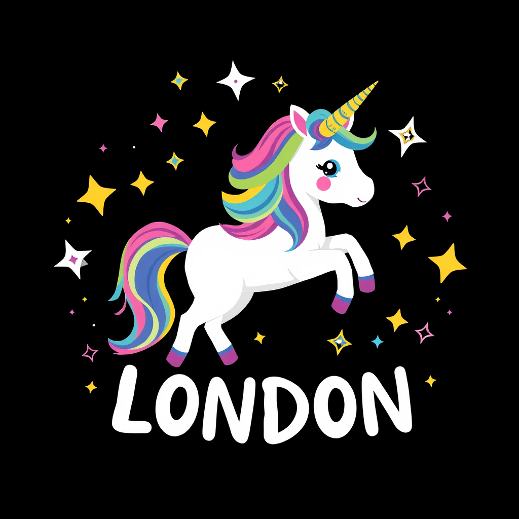 Whimsical Unicorn Graphic Design with London Text