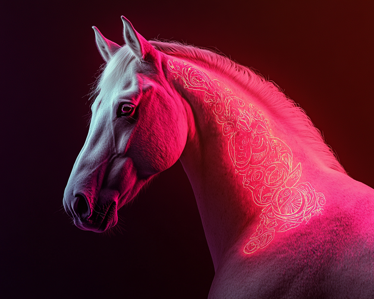 White Horse with Glowing Tattoos, Studio Lighting