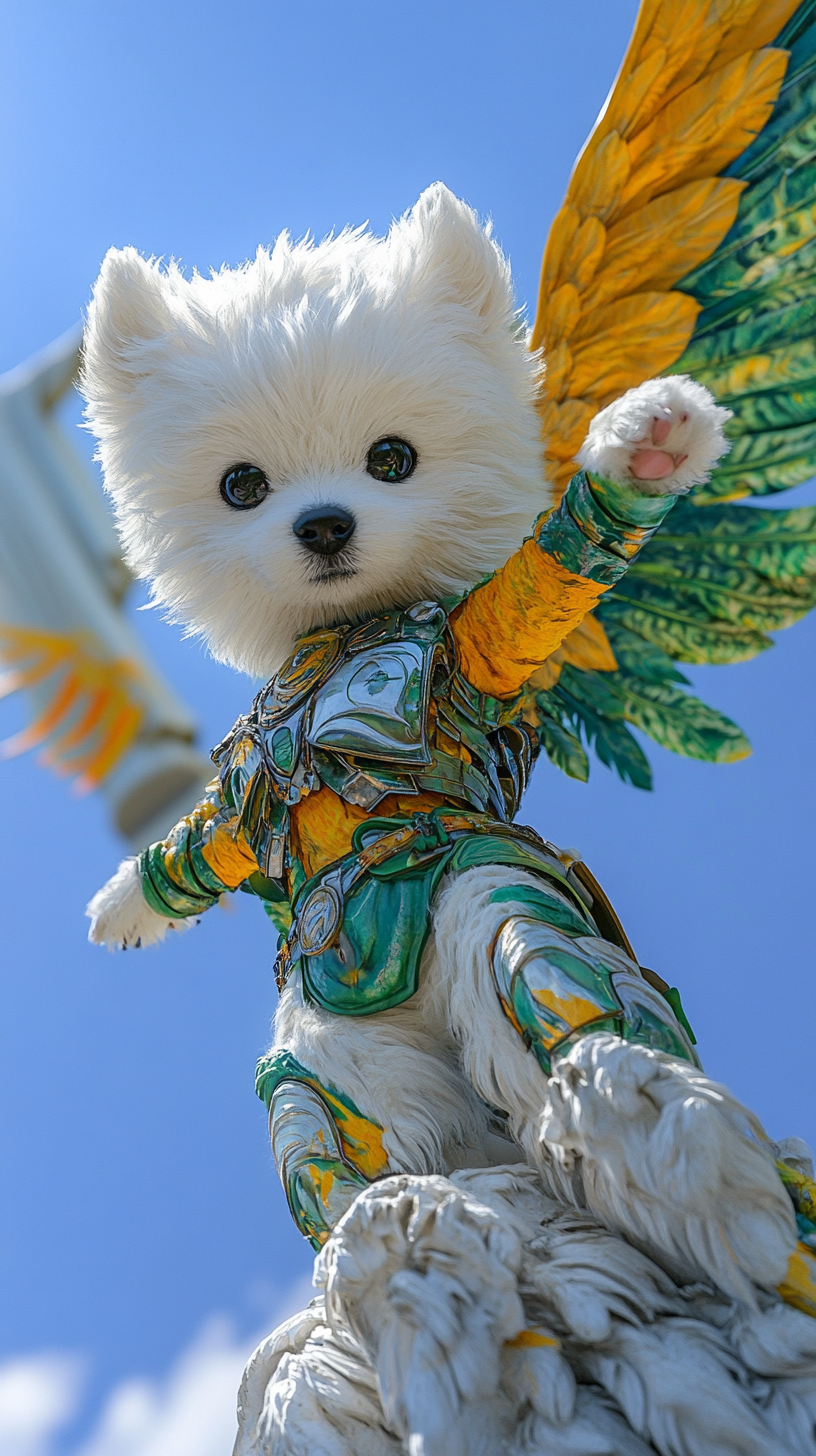 White Pomeranian Hero Soars by Christ the Redeemer