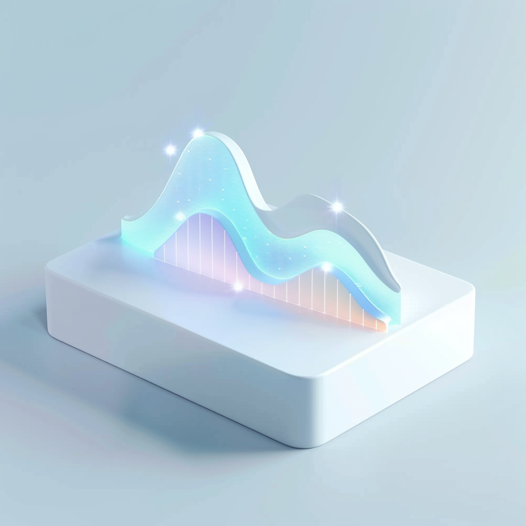 White and iridescent line chart in isometric view.