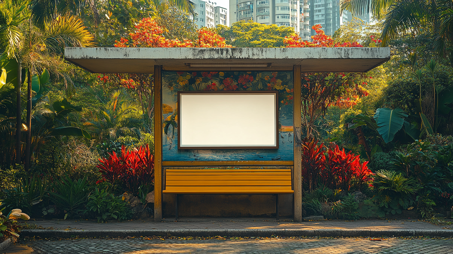 White bus stop poster in Rio de Janeiro