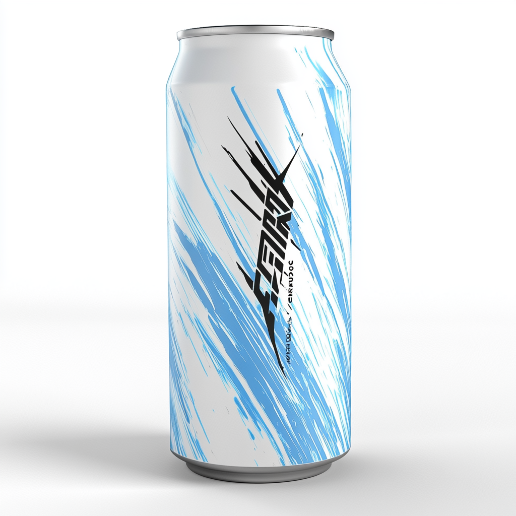 White can with blue streaks, mint energy drink. Logo visible.