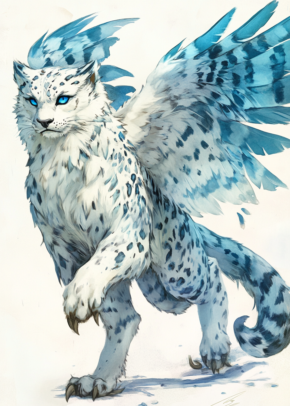 White gryphon with snowy wings and icy blue eyes