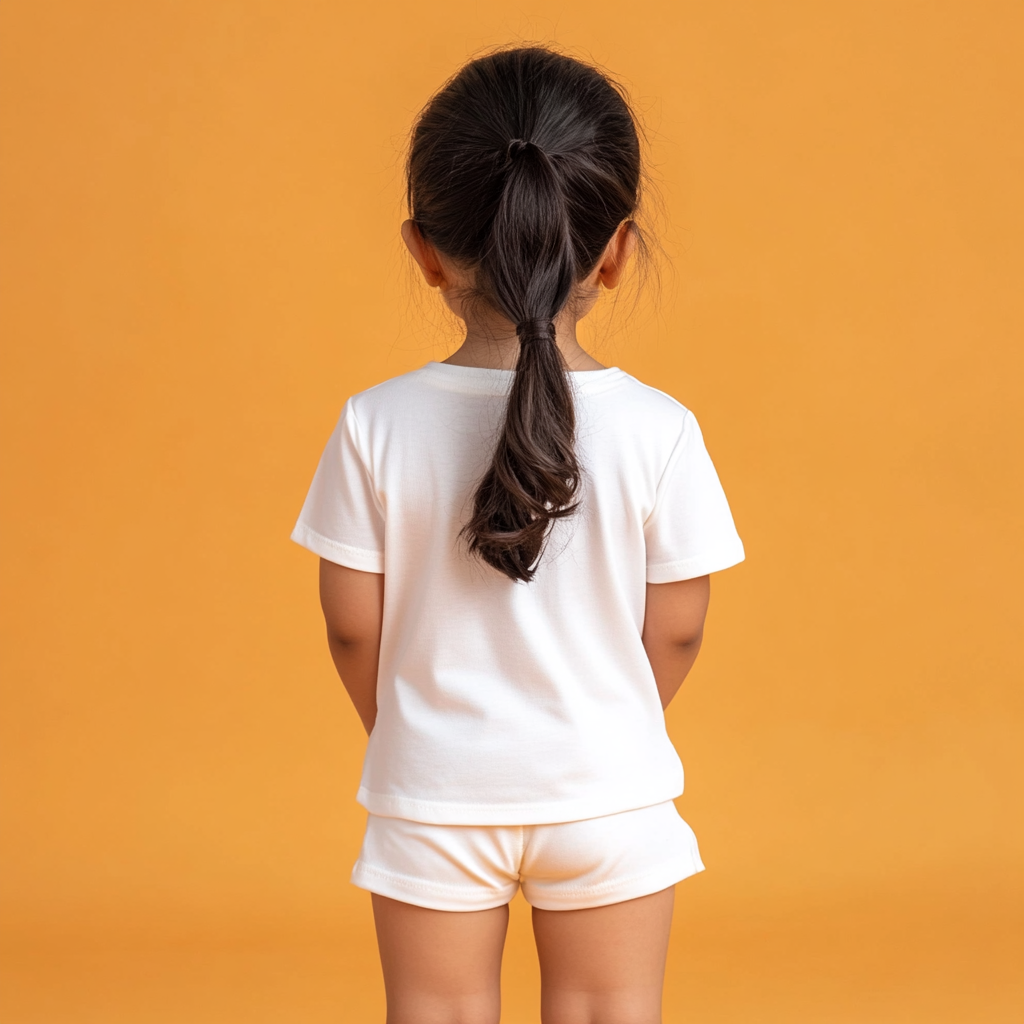 White kids t-shirt and shorts mockup, Indian girl model.