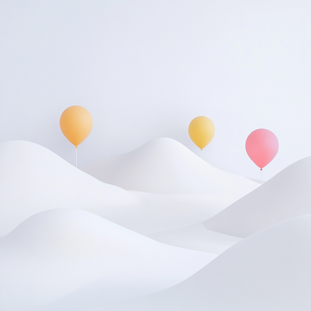 White landscape, vibrant alphabet balloons, educational, inspiring setting.