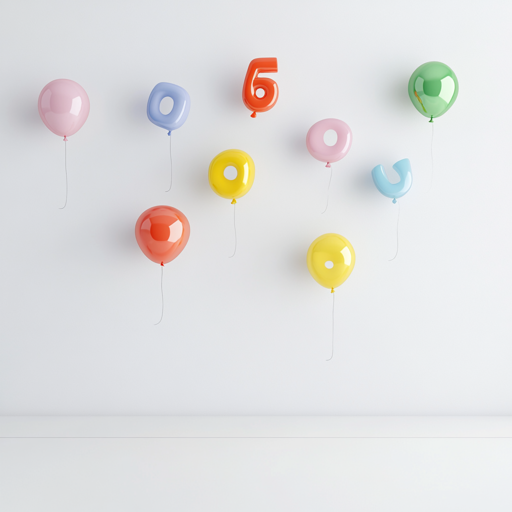 White landscape with colorful alphabet balloons, educational and inspiring.