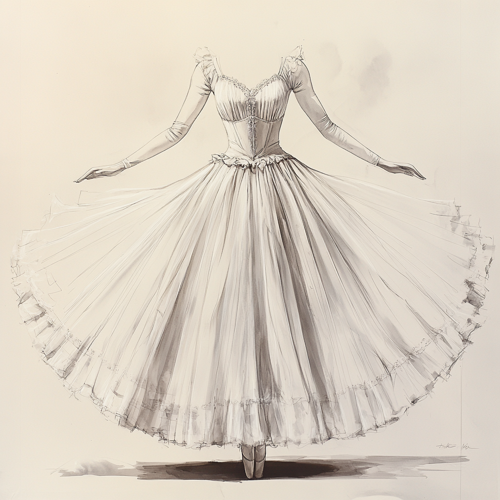 White romantic long skirt for Swan Lake ballerinas costume.