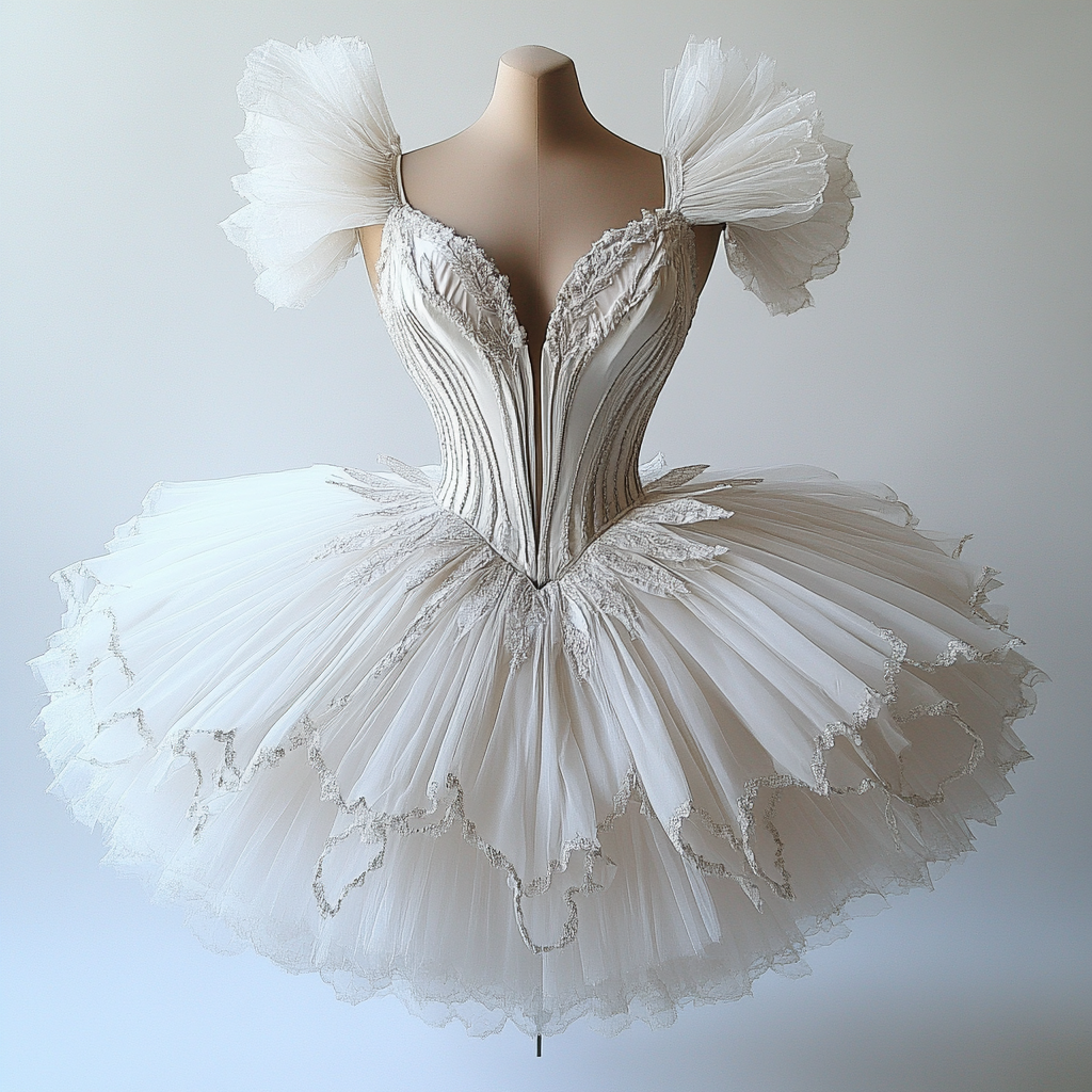 White romantic tutu for ballerinas in Swan Lake performance sketch