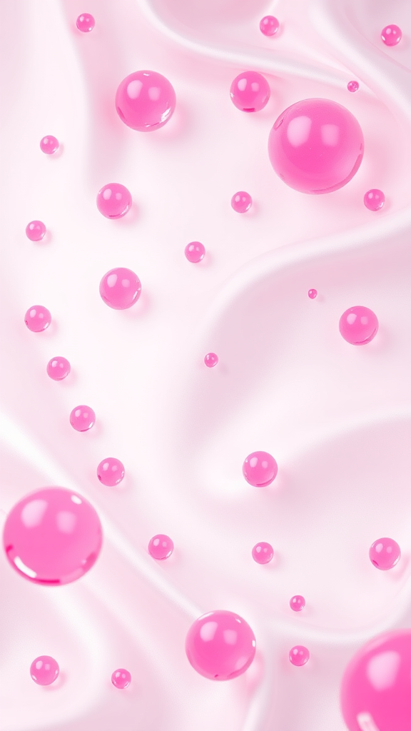 White satin background with pink floating molecules