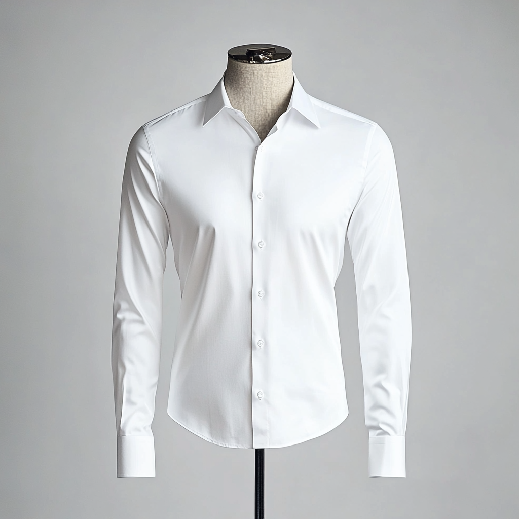 White shirt on mannequin in elegant setting, highlighted details.