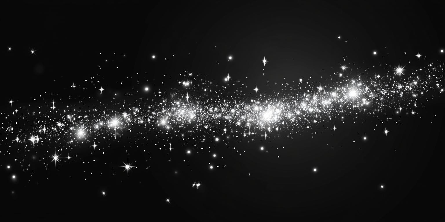 White sparkles, black background, minimalistic design, vector tracing.