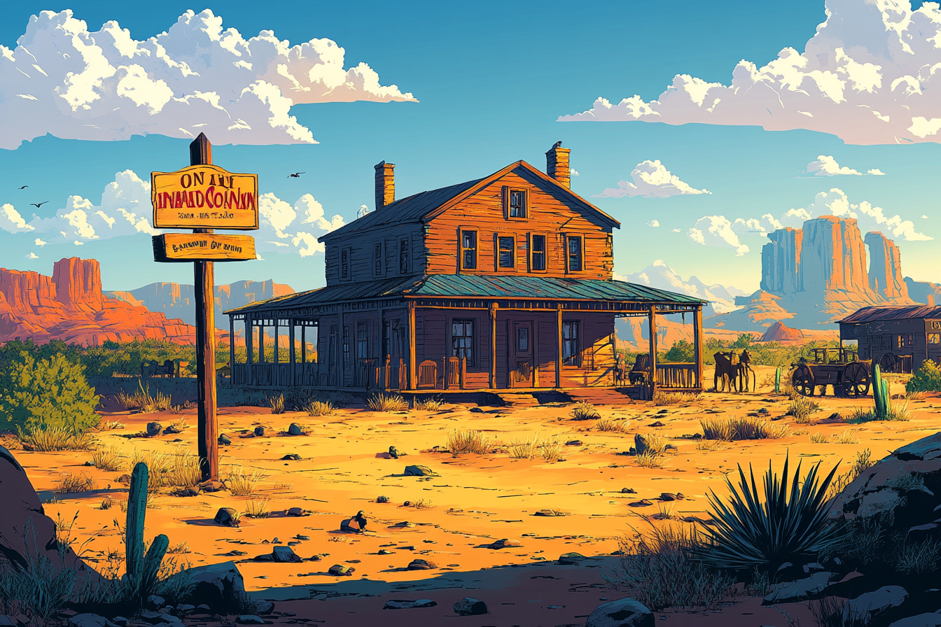 Wild West 2D Illustration: Saloon Next to House