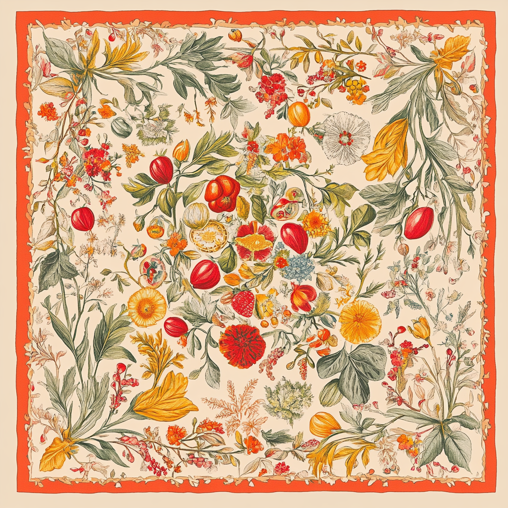 William Morris and Hermes style vegetable bandana design