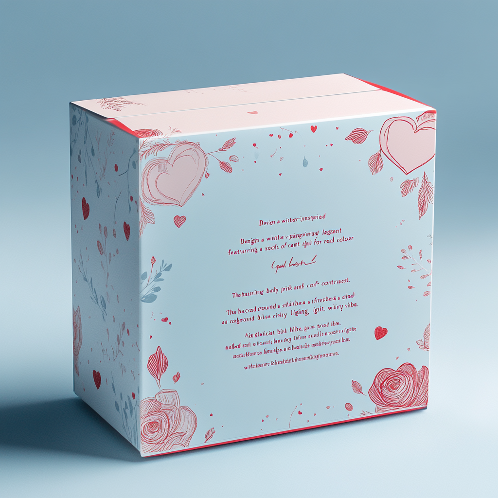 Winter-inspired packaging box: soft pink, blue, red accents