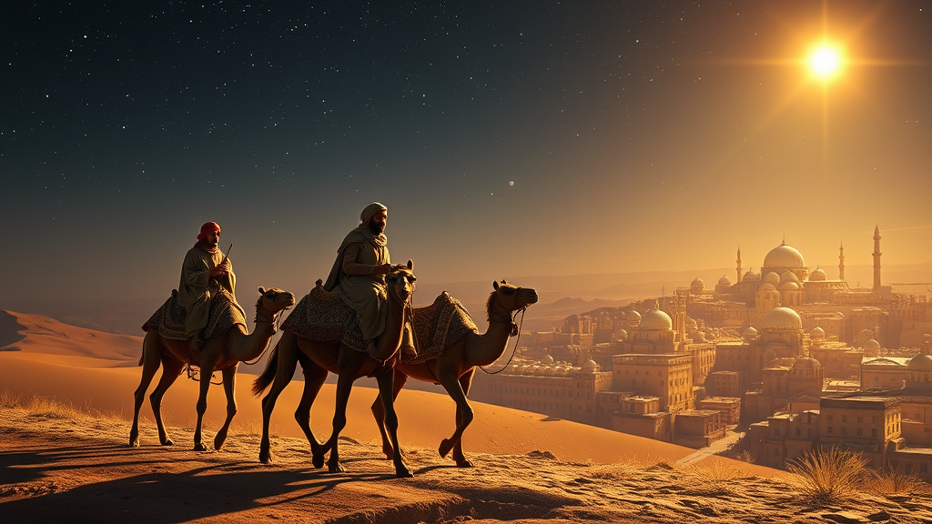 Wise Men Journeying to Bethlehem Under Bright Star