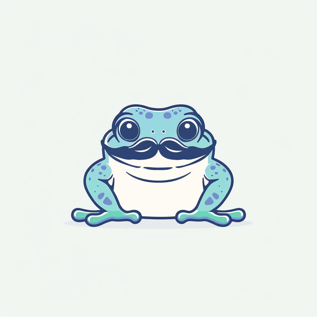 Wise frog with mustache logo in Kawaii style